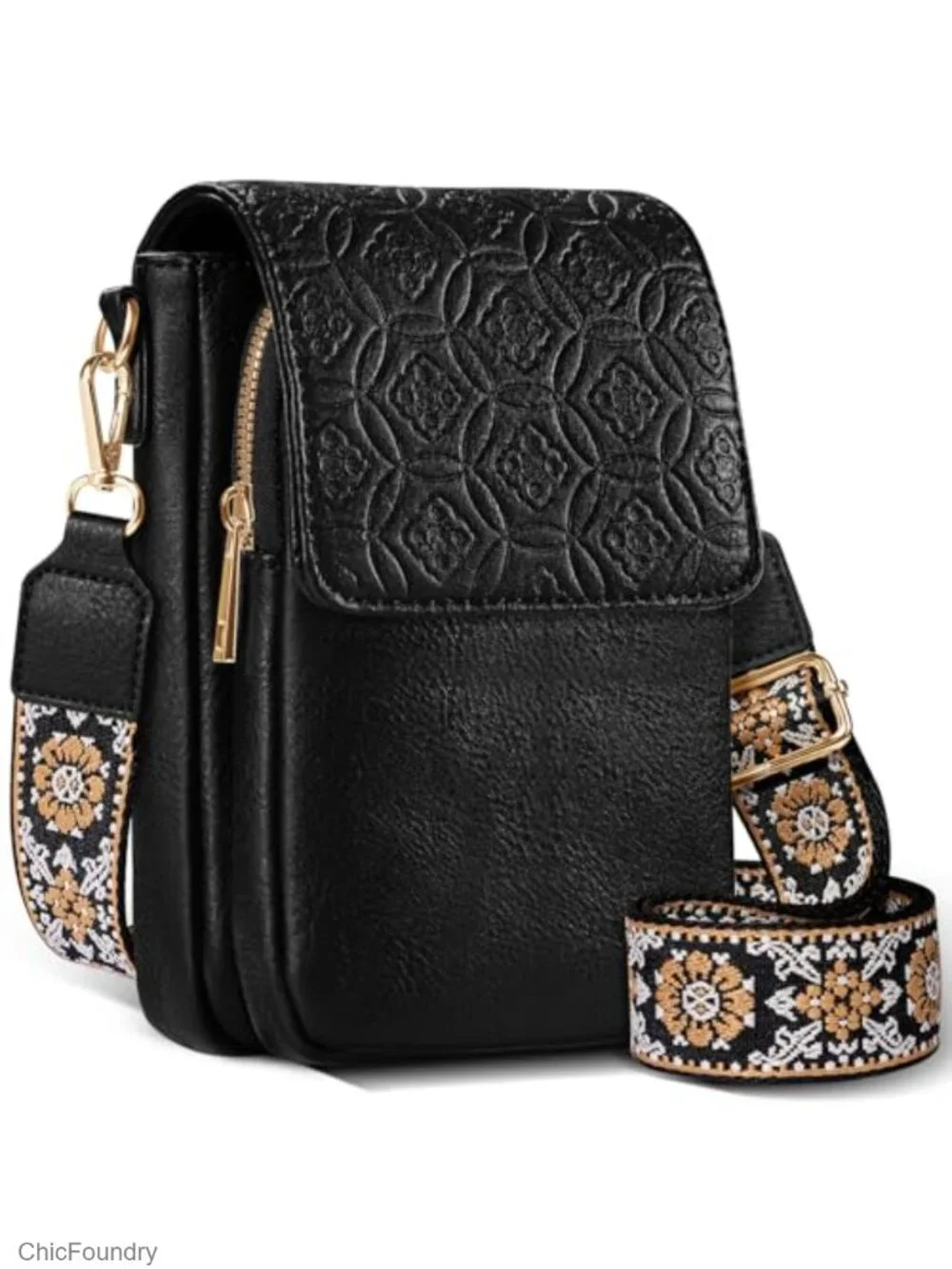 Small Vegan Leather Crossbody Phone Purse with Card Slots Guitar Strap